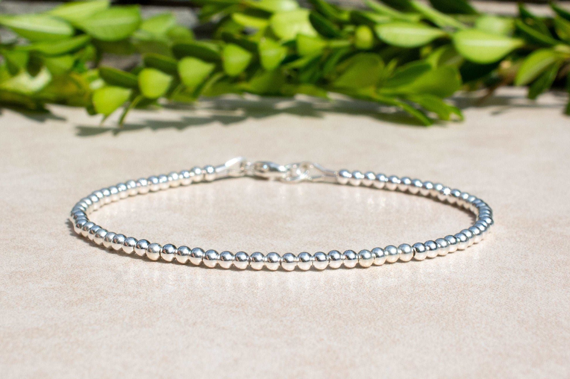 Sterling Silver Round Beaded Bracelet Front