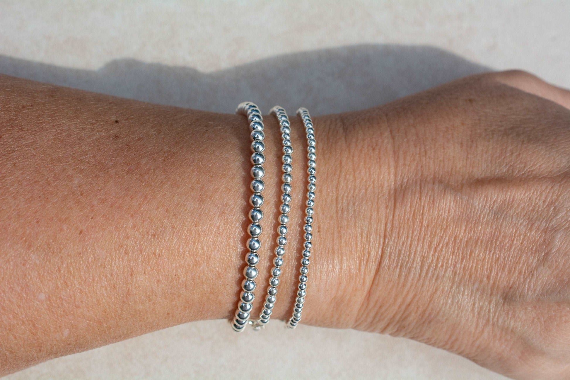 Sterling Silver Round Beaded Bracelet Wrist