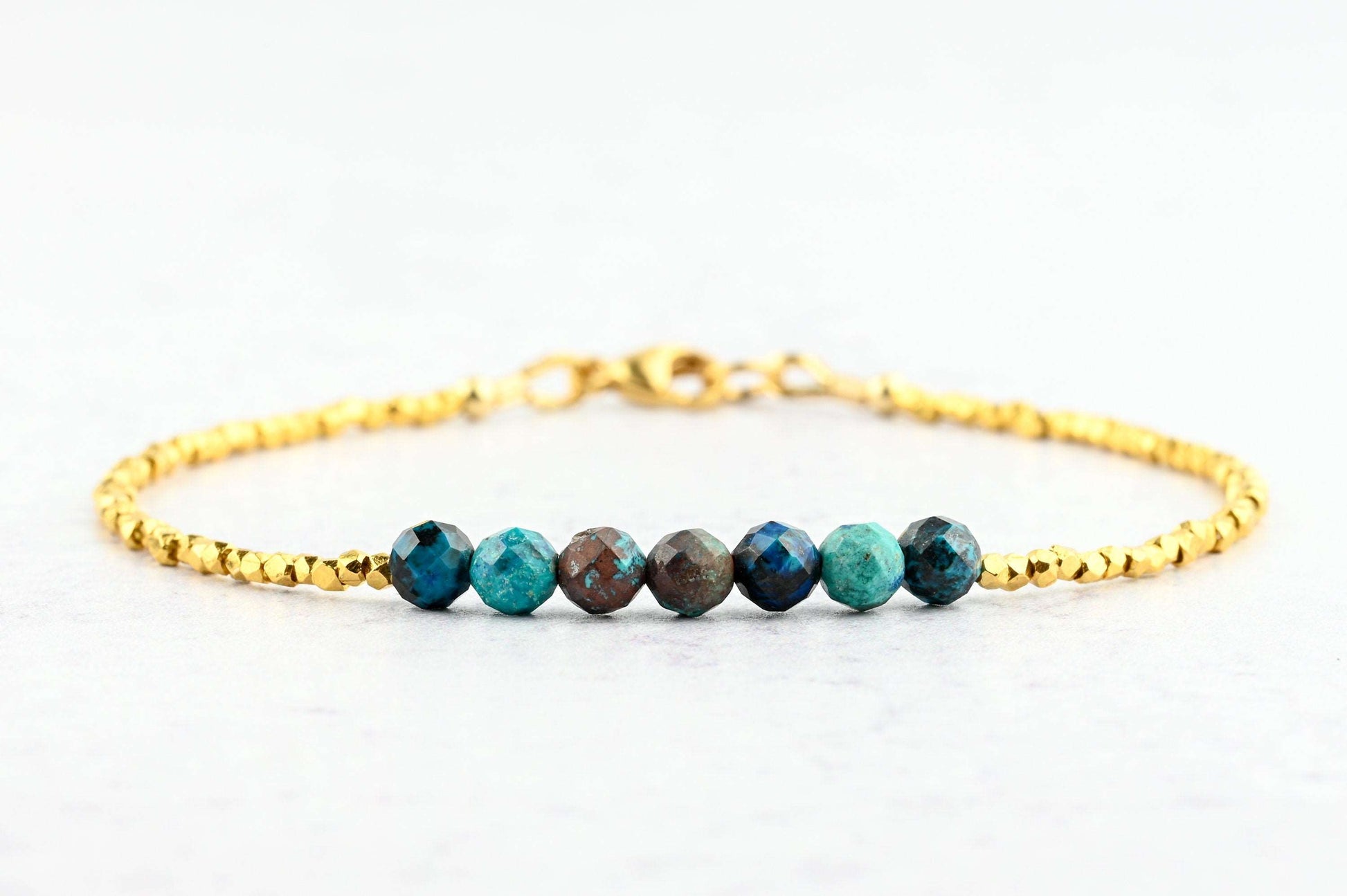 Azurite Crystal & Gold Beaded Bracelet