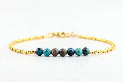 Azurite Crystal & Gold Beaded Bracelet