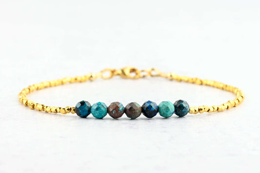 Azurite Crystal & Gold Beaded Bracelet