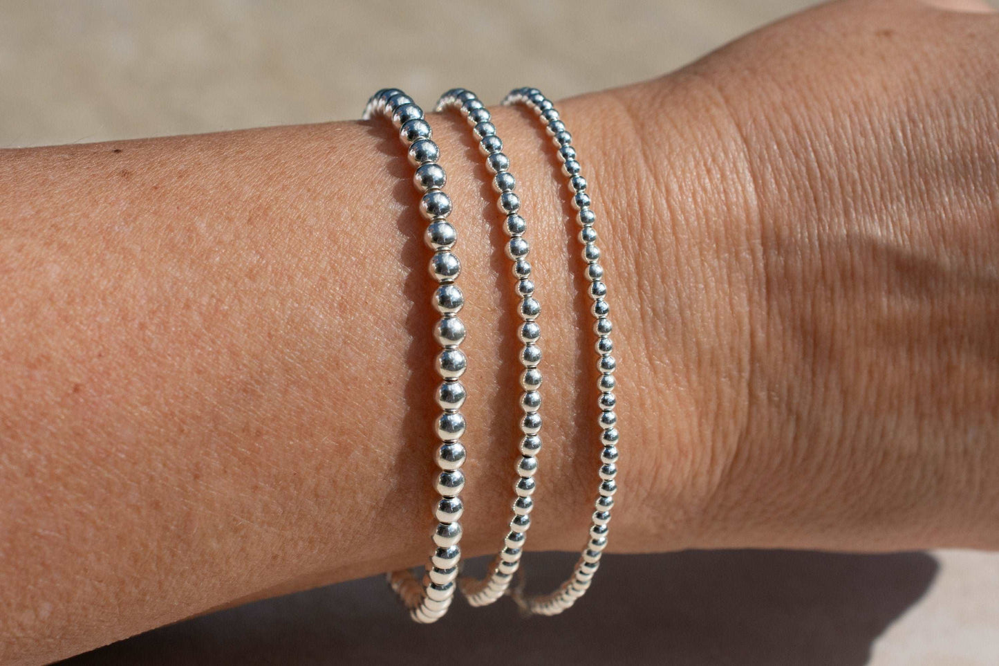 Sterling Silver Round Beaded Bracelet Wrist 