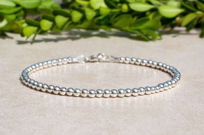 Sterling Silver Round Beaded Bracelet Front