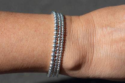 Sterling Silver Round Beaded Bracelet Wrist