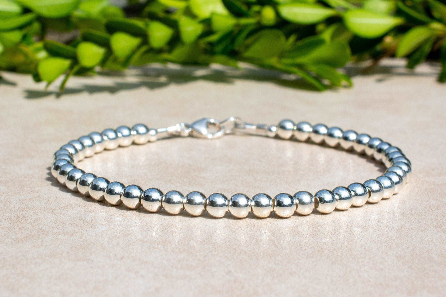 Sterling Silver Round Beaded Bracelet Front