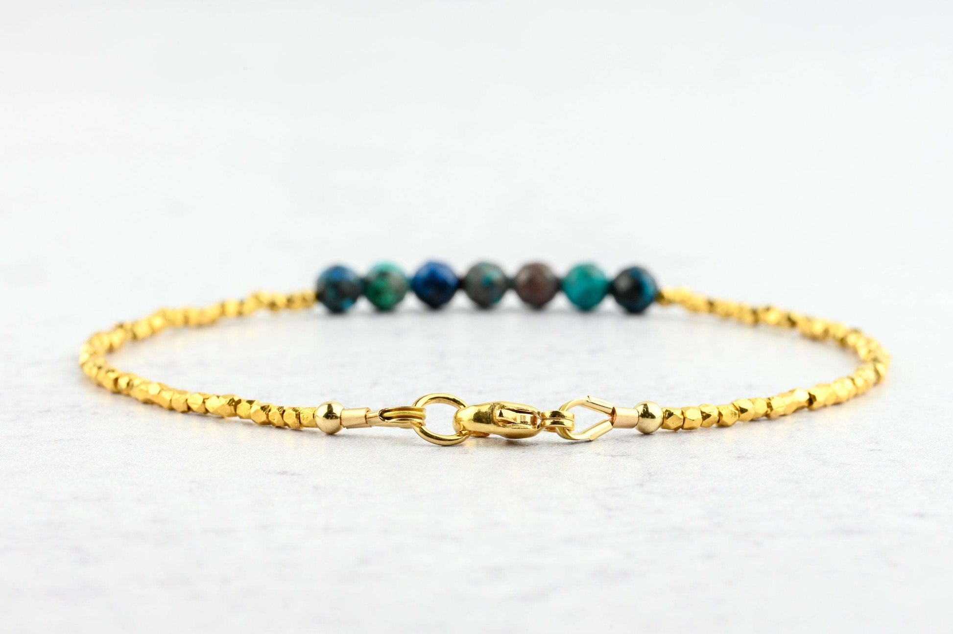 Azurite Crystal & Gold Beaded Bracelet