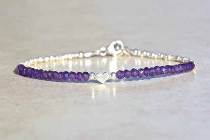 Silver Beaded Bracelet with Amethyst