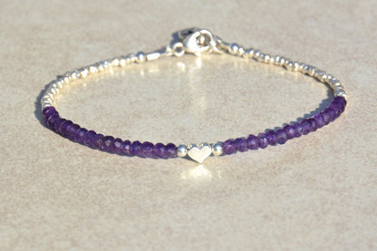 Silver Beaded Bracelet with Amethyst