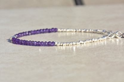 Silver Beaded Bracelet with Amethyst