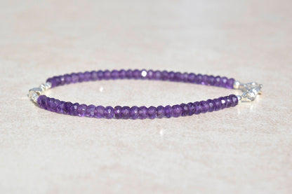 Silver Beaded Bracelet with February Birthstone Amethyst