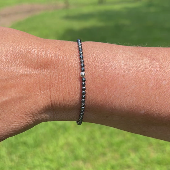 Hematite Stretch Bracelet with Sterling Silver, Gold Filled, or Rose Gold Beads