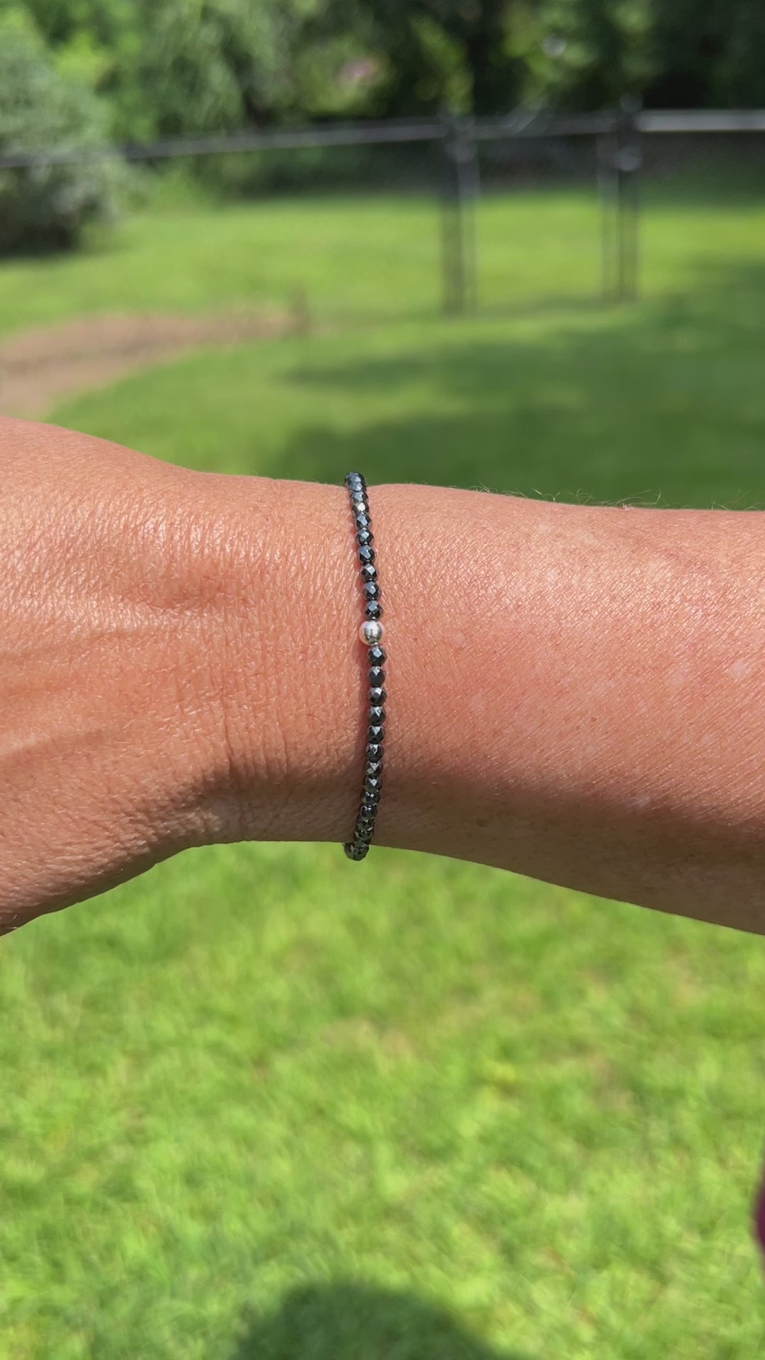 Hematite Stretch Bracelet with Sterling Silver, Gold Filled, or Rose Gold Beads