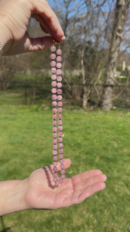 Hand Knotted Rare Mauve Pink Madagascar Natural Rose Quartz