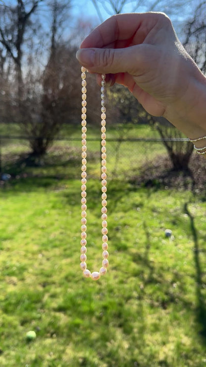 Graduated Natural Freshwater Pearl Hand Knotted Necklace OOAK