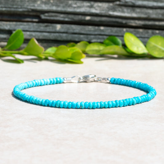 Dainty December Birthstone Natural Sleeping Beauty Turquoise Smooth Beaded Bracelet