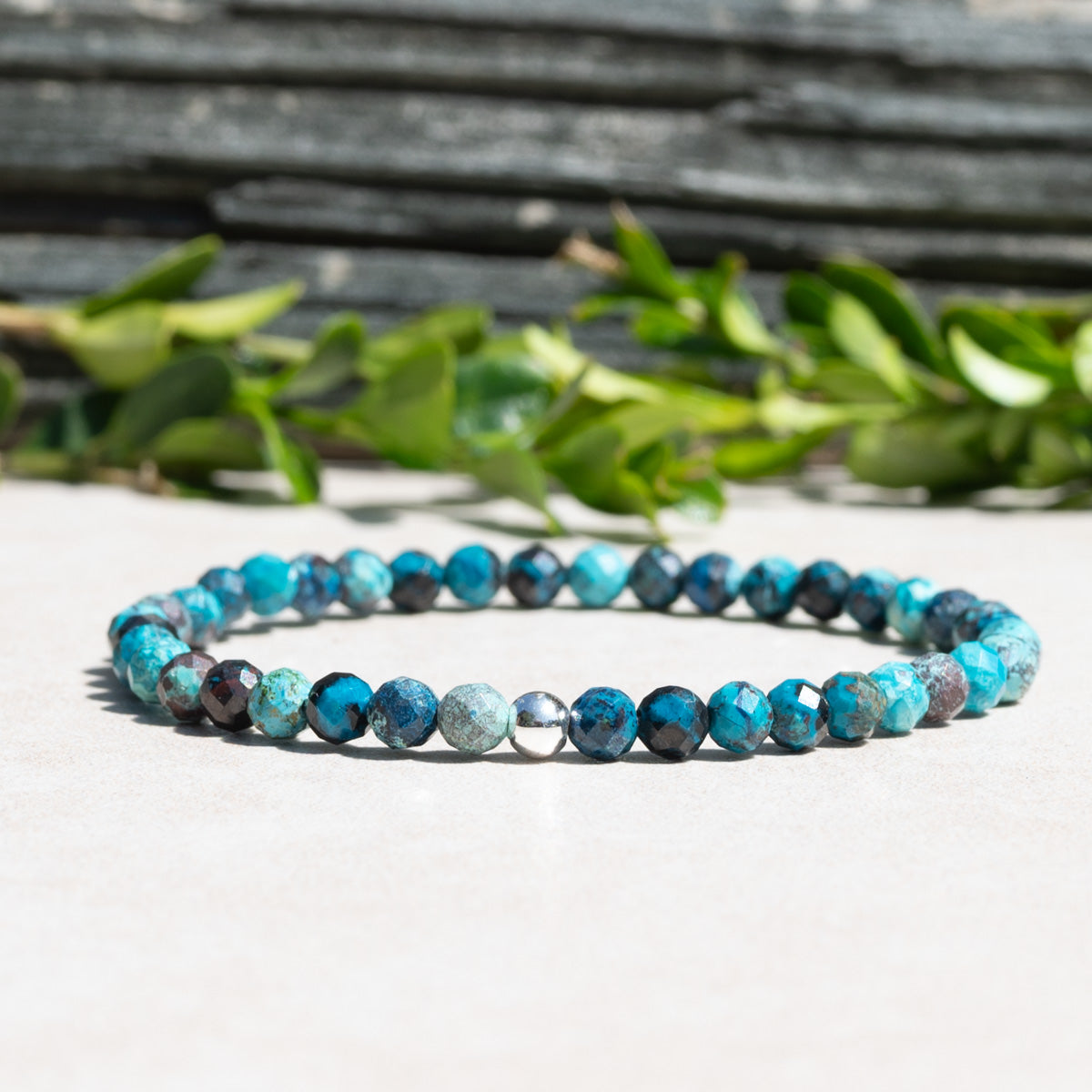 Azurite Beaded Gemstone Stretch Bracelet for Women