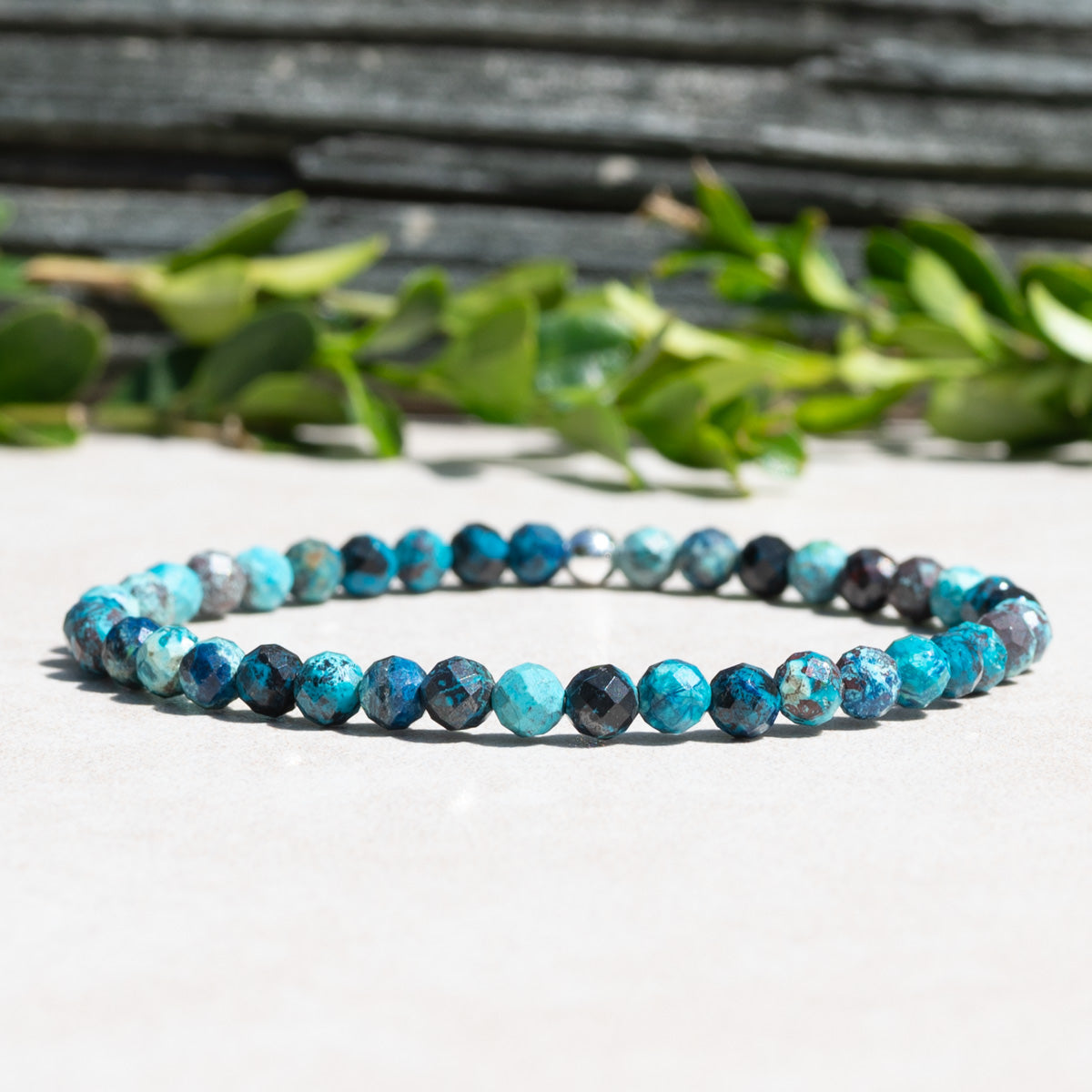 Azurite Beaded Gemstone Stretch Bracelet for Women