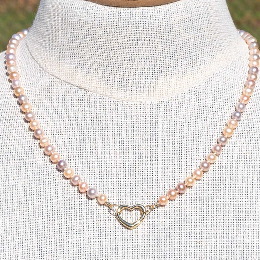 Natural Freshwater Peach and Lavender Pearl Hand Knotted Necklace OOAK