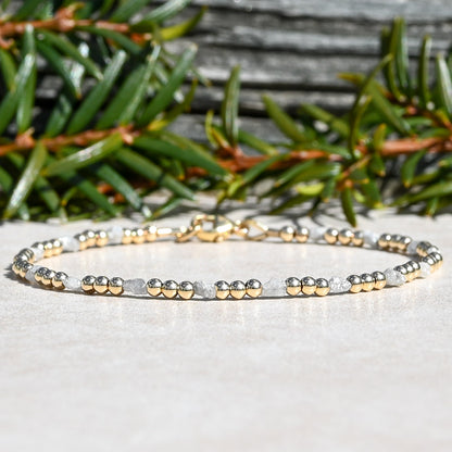 Raw Diamond Bracelet and Gold Filled Round Beads