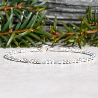 Raw Diamond Bracelet with Sterling Silver Round Beads