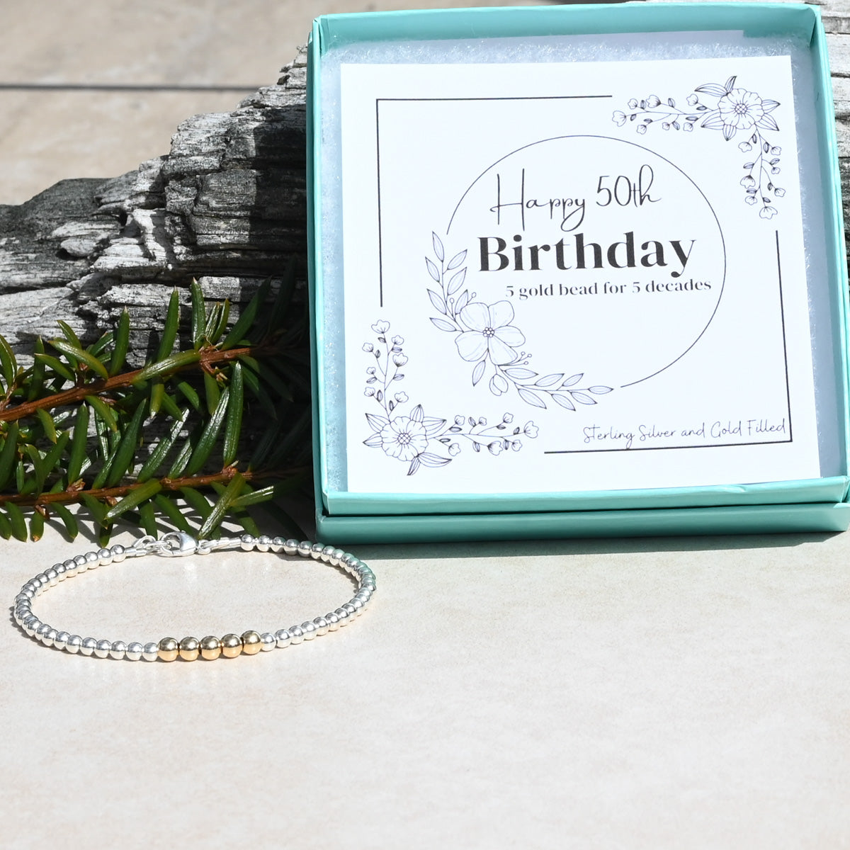 Milestone Birthday or Anniversary Bracelet in Gold and Sterling Silver | 1 Bead for Each Decade