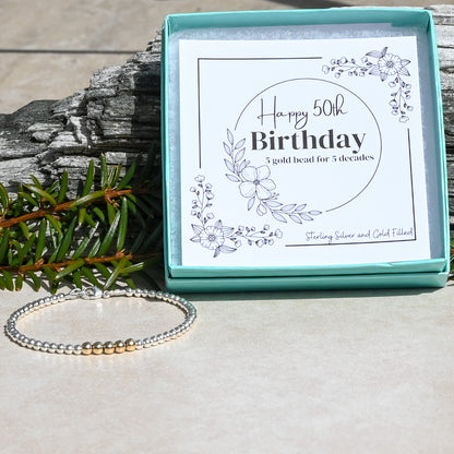 Milestone Birthday or Anniversary Bracelet in Gold and Sterling Silver | 1 Bead for Each Decade