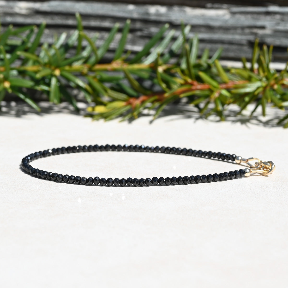 Black Spinel Beaded Bracelet with Silver, Gold or Rose Gold