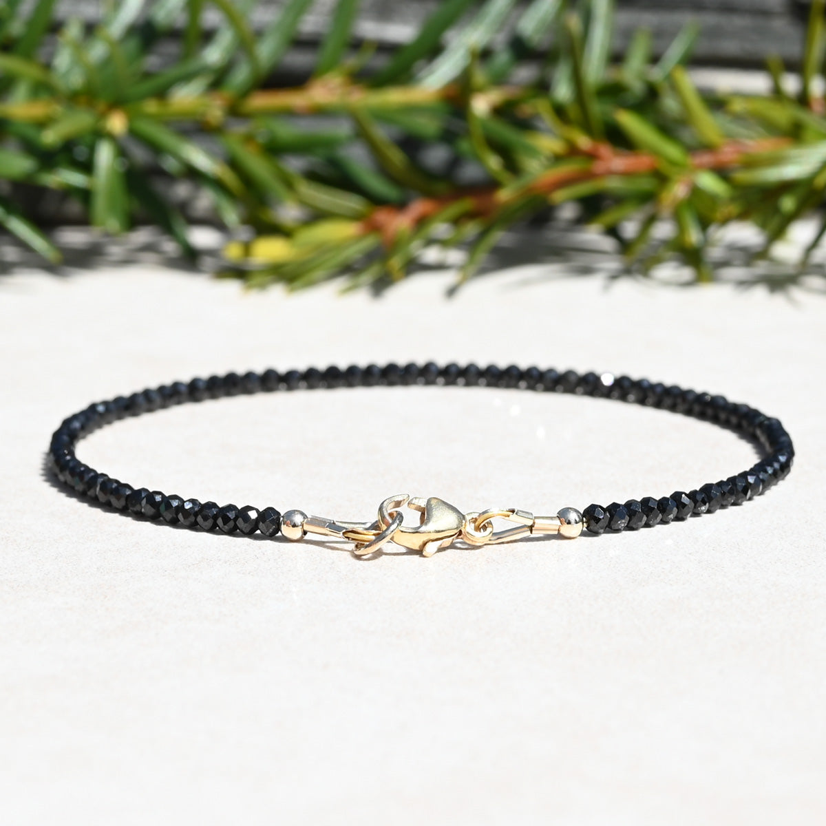 Black Spinel Beaded Bracelet with Silver, Gold or Rose Gold