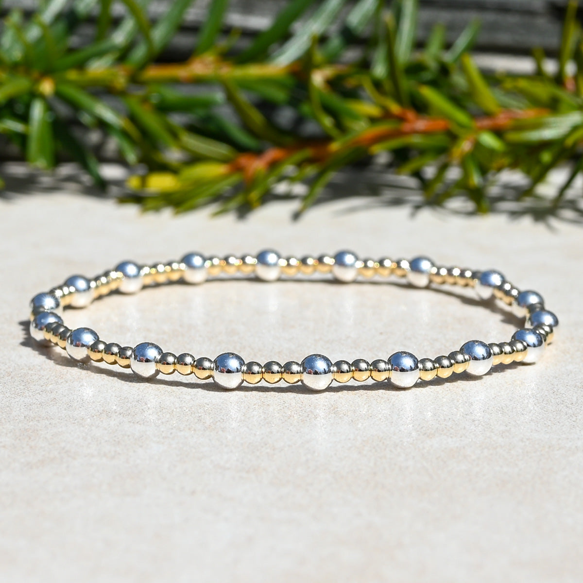 The Everyday Bracelet Gold and Sterling Silver Round Beaded Bracelet