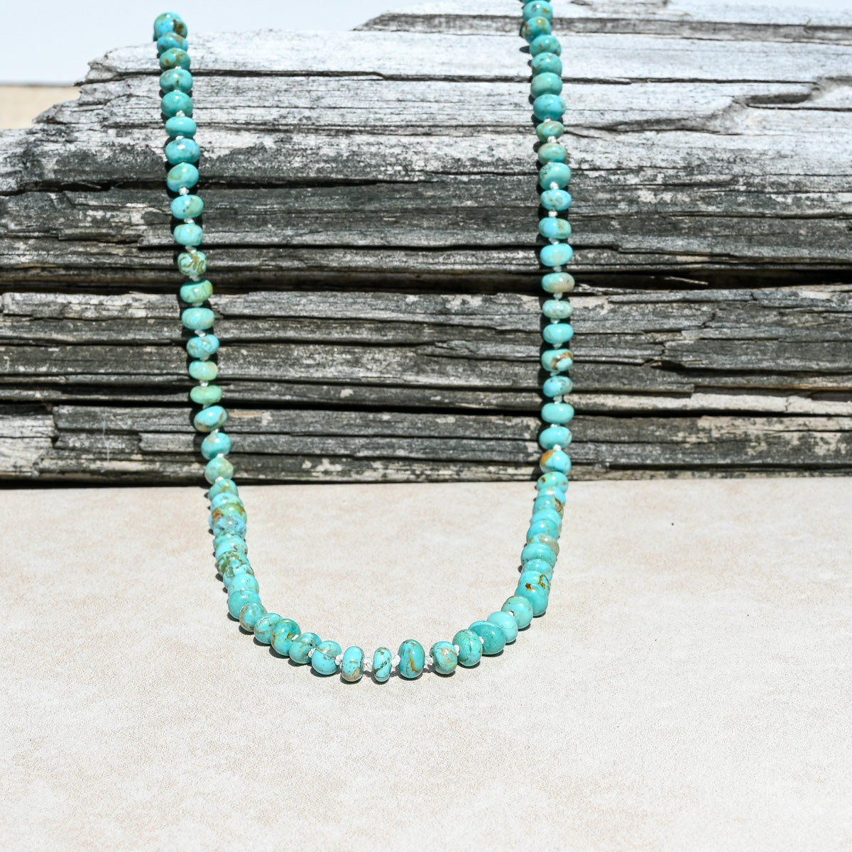 Kingman Turquoise Beaded Necklace on Silk