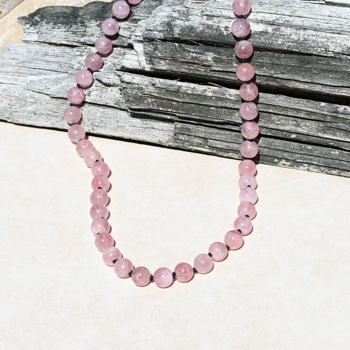 Hand Knotted Rare Mauve Pink Madagascar Natural Rose Quartz