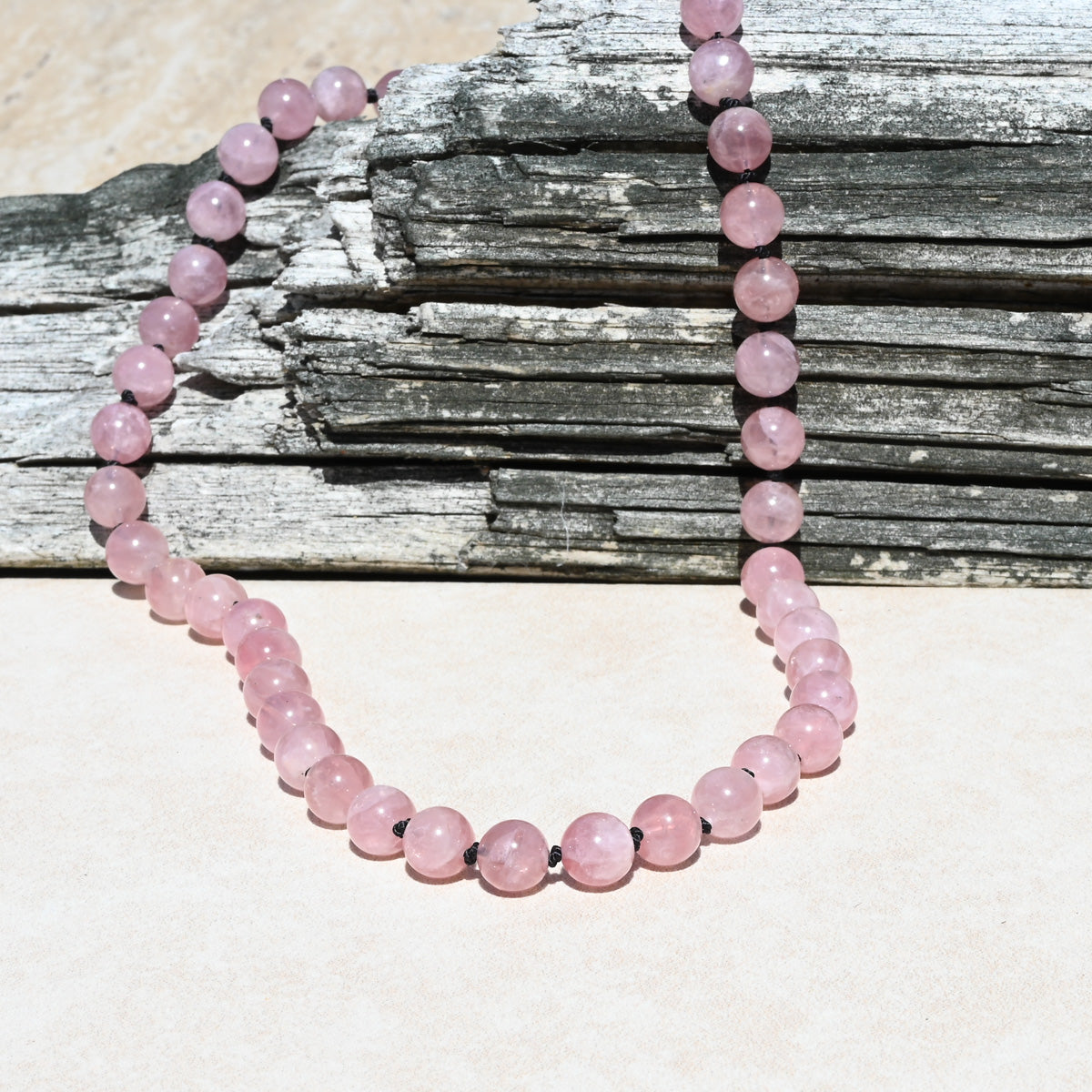 Hand Knotted Rare Mauve Pink Madagascar Natural Rose Quartz