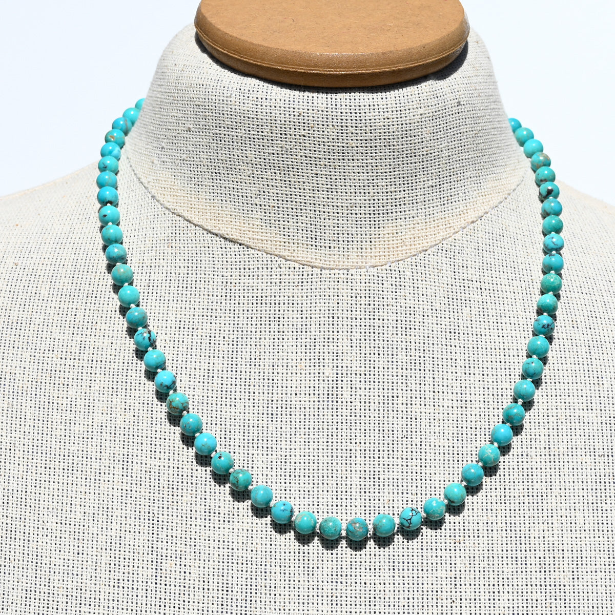 Hand Knotted Kingman Turquoise Necklace with Gold