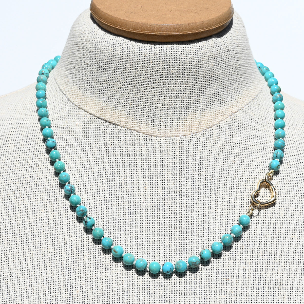 Hand Knotted Kingman Turquoise Necklace with Gold