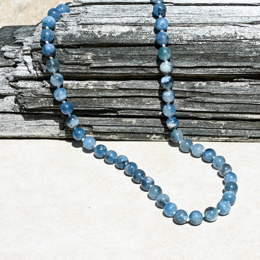 Natural Stormy Blue Santa Maria Aquamarine Hand Knotted Necklace OOAK