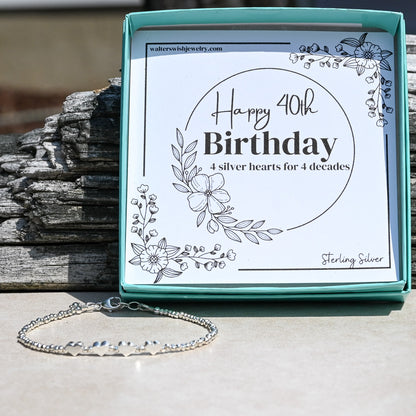 Milestone Birthday or Anniversary Sterling Silver Bracelet | 1 Silver Heart for Each Decade