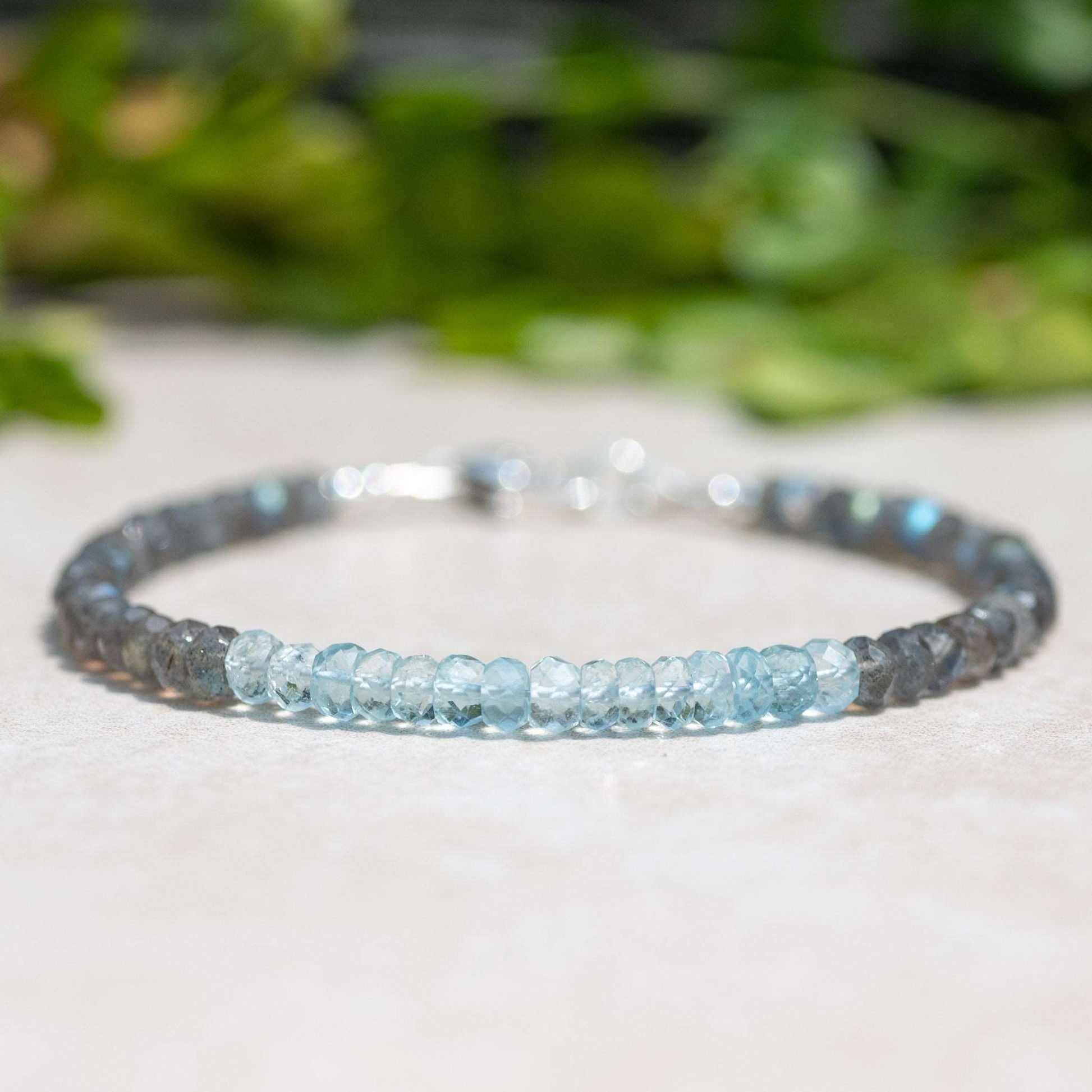 Aquamarine Silver Gemstone Bracelet