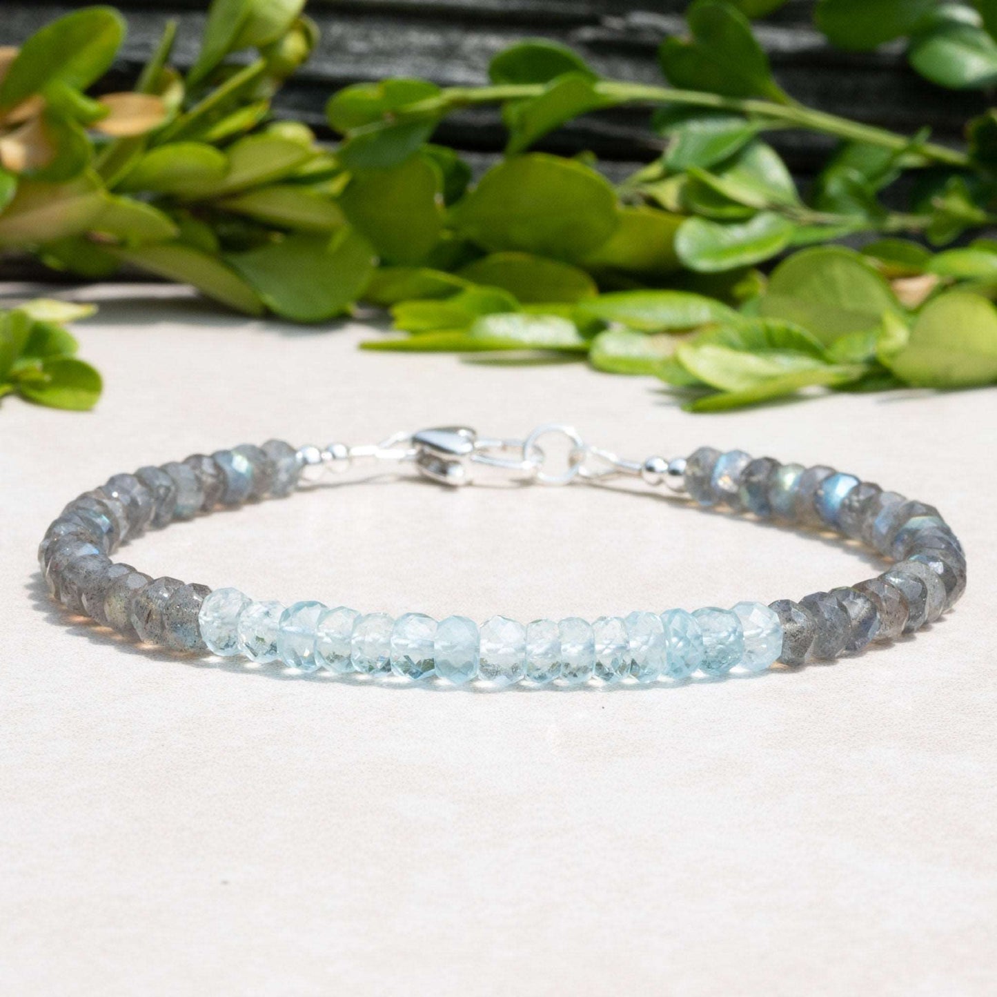 Aquamarine Silver Gemstone Bracelet