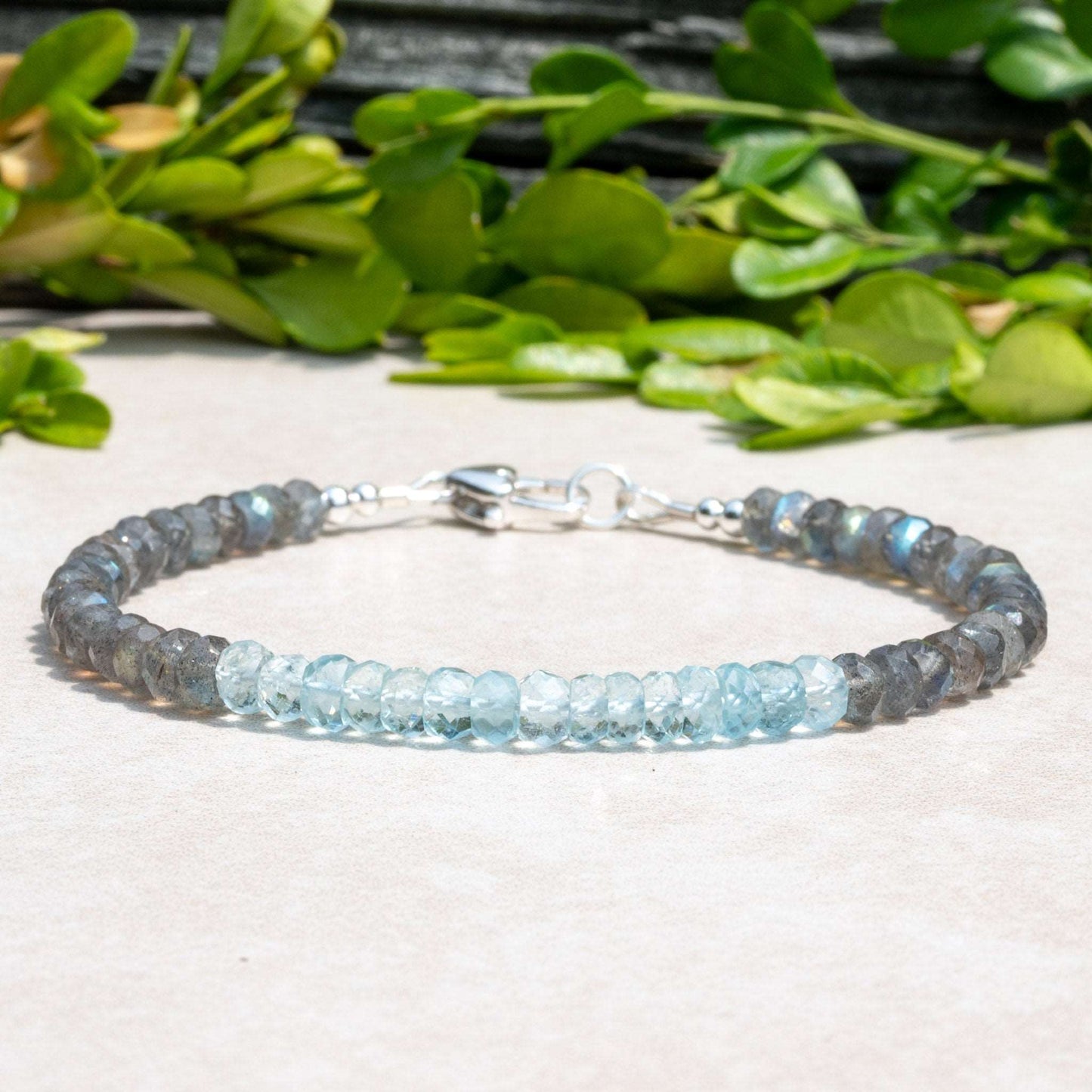 Aquamarine Silver Gemstone Bracelet