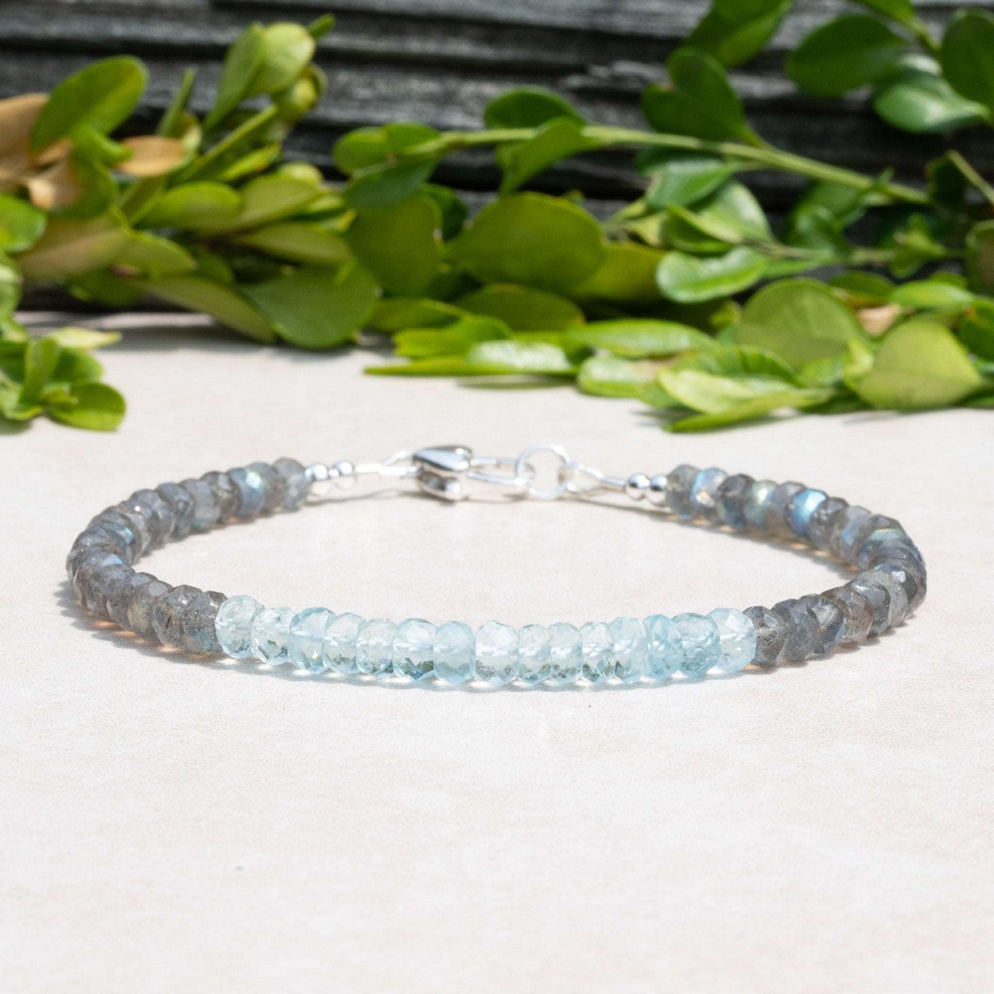 Aquamarine Silver Gemstone Bracelet