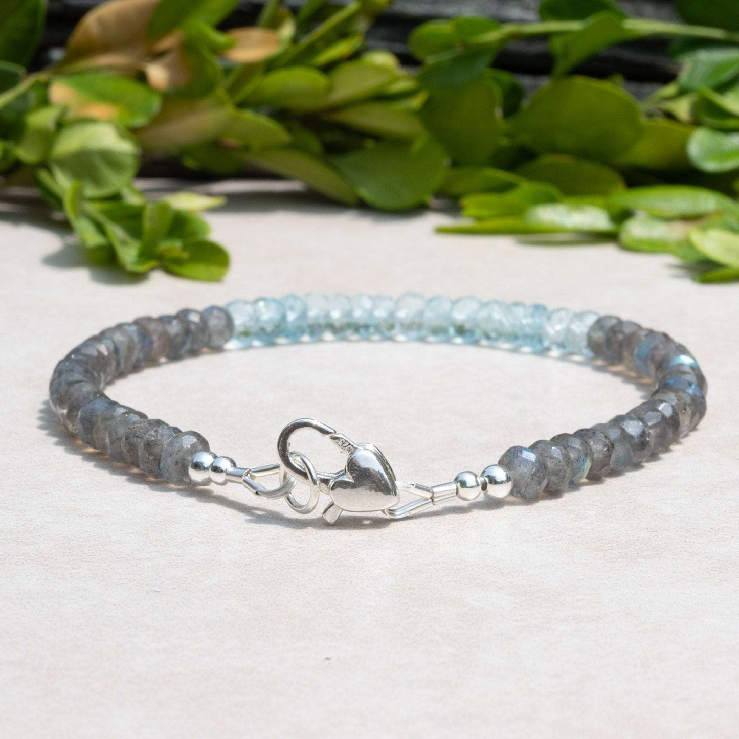 Aquamarine Silver Gemstone Bracelet