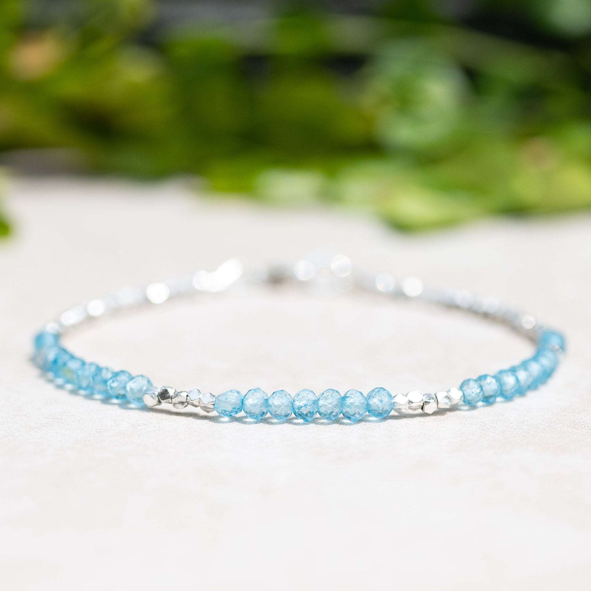 Blue Topaz Gemstone Beaded Bracelet with Karen Hill Tribe Beads