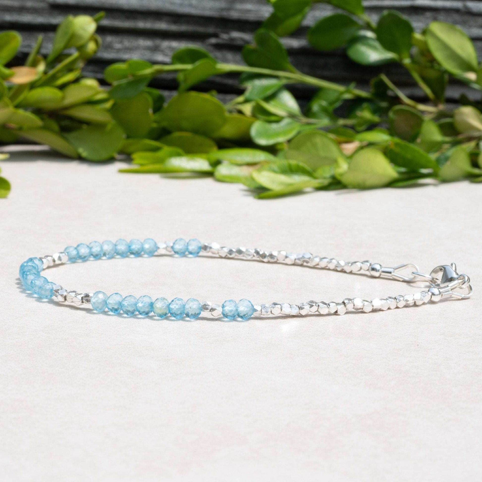 Blue Topaz Gemstone Beaded Bracelet with Karen Hill Tribe Beads