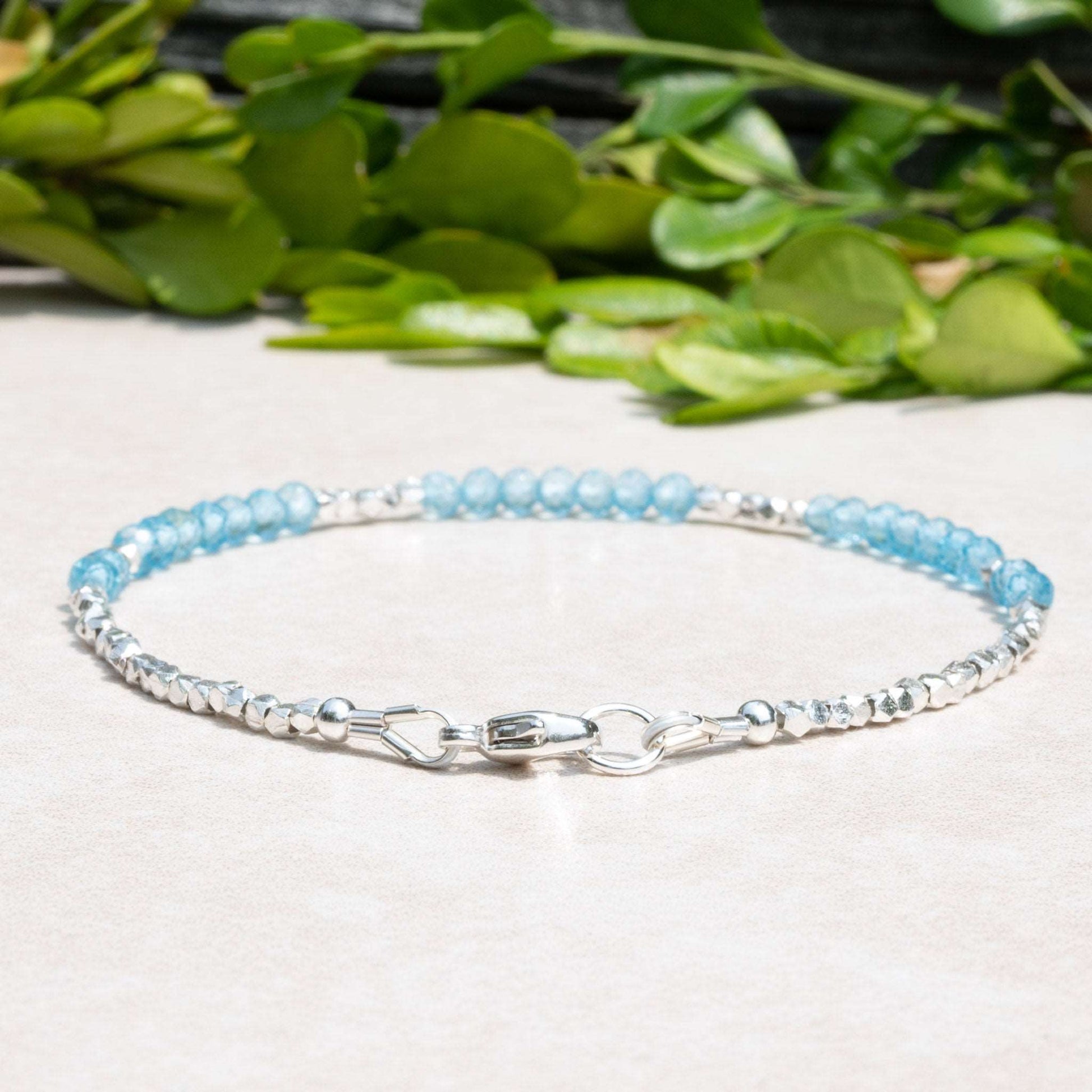 Blue Topaz Gemstone Beaded Bracelet with Karen Hill Tribe Beads