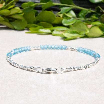 Blue Topaz Gemstone Beaded Bracelet with Karen Hill Tribe Beads