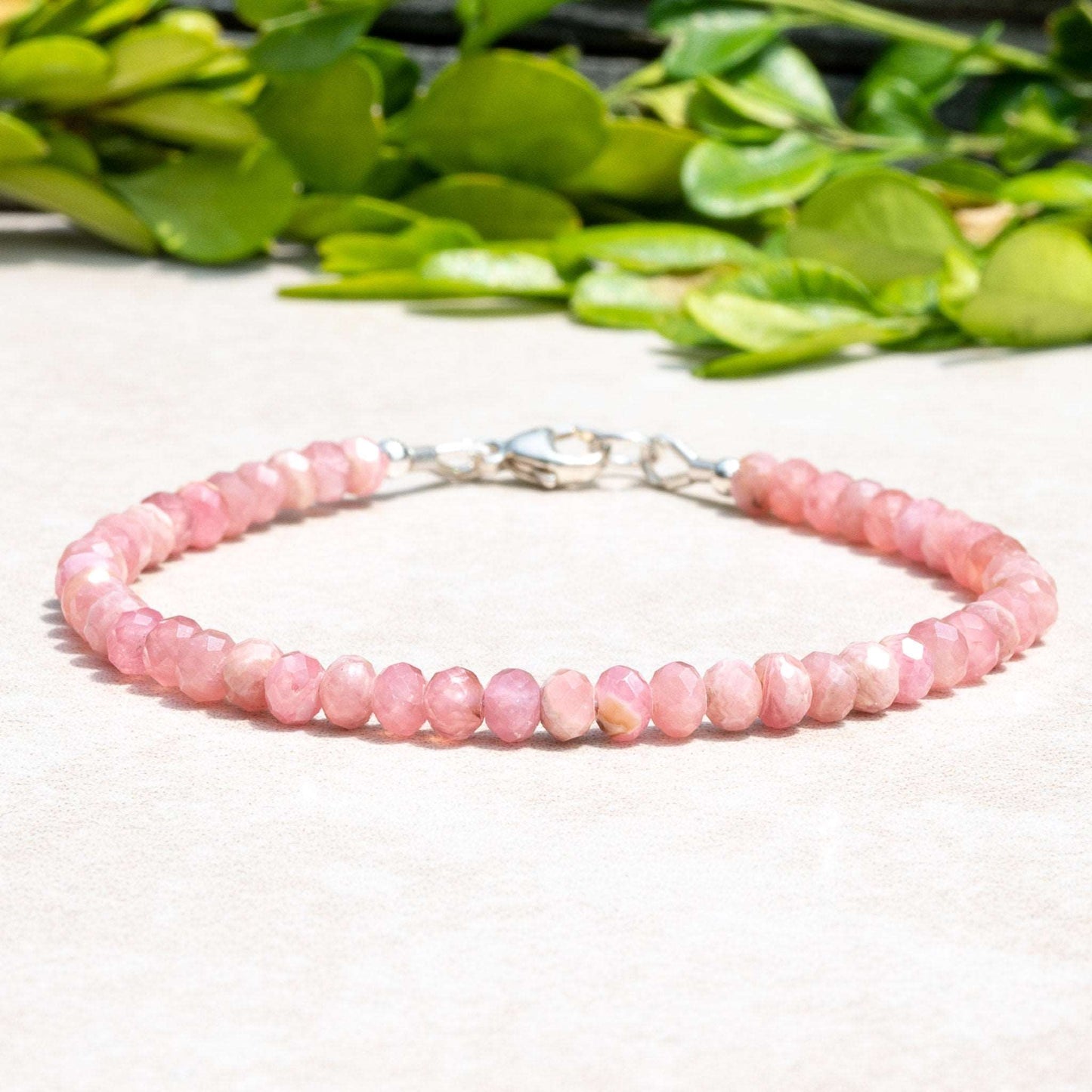 Natural Rhodochrosite Gemstone Beaded Bracelet, Handmade Custom Size and Finish