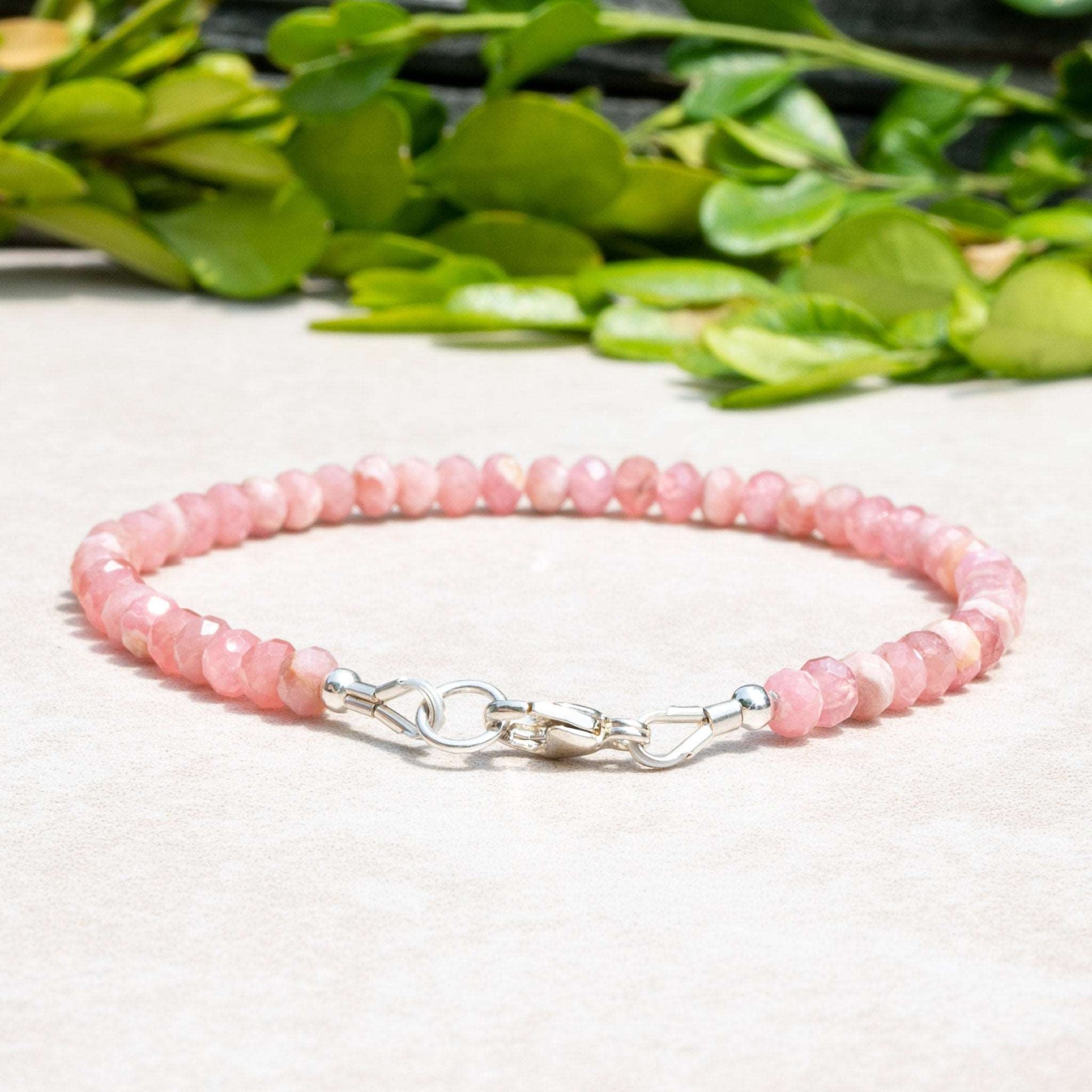 Natural Rhodochrosite Gemstone Beaded Bracelet, Handmade Custom Size and Finish