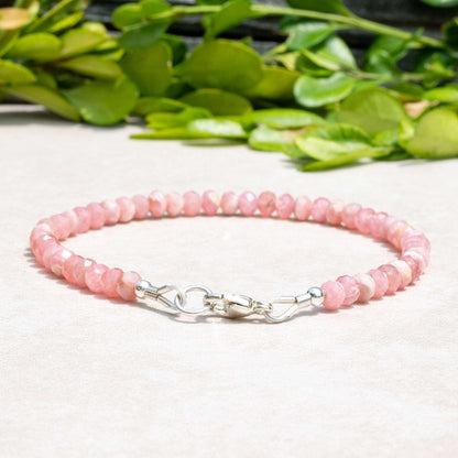 Natural Rhodochrosite Gemstone Beaded Bracelet, Handmade Custom Size and Finish