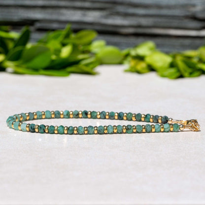 Shaded Emerald May Birthstone Bracelet with Gold Beads