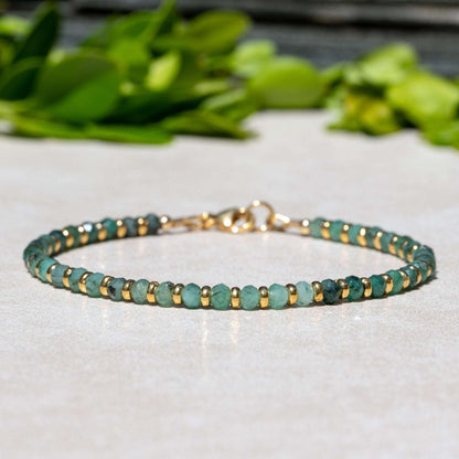 Shaded Emerald May Birthstone Bracelet with Gold Beads